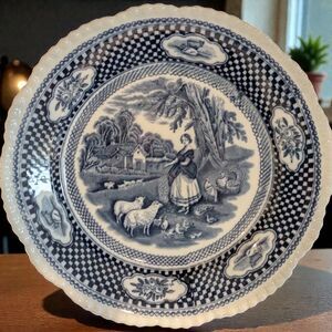 Transferware W.Adams Old English Rural Scenes Plate Flow Blue 10"  Antique